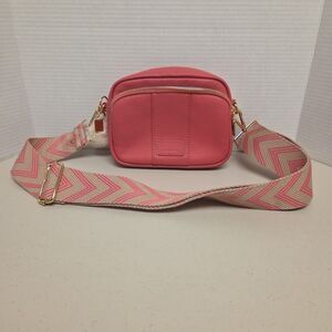 Pom Pom London Small Purse Crossbody Leather Bag in Bright Pink with Strap Charm